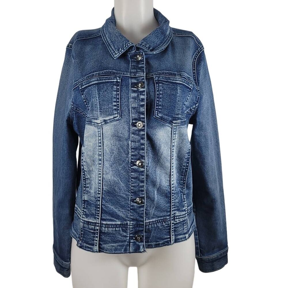 Venus Women's Distressed Bling Button Jean Jacket L